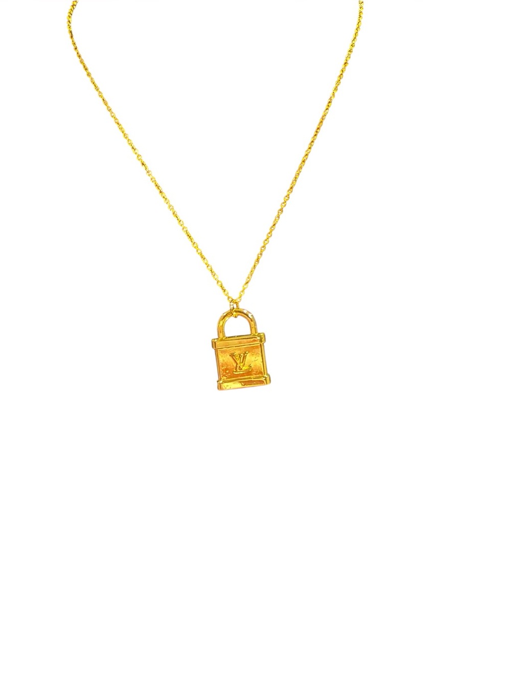 Upcycled LV Gold Padlock Pendant Necklace